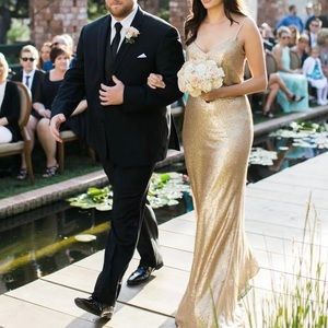 Bari Jay Gold Sequin Formal Dress